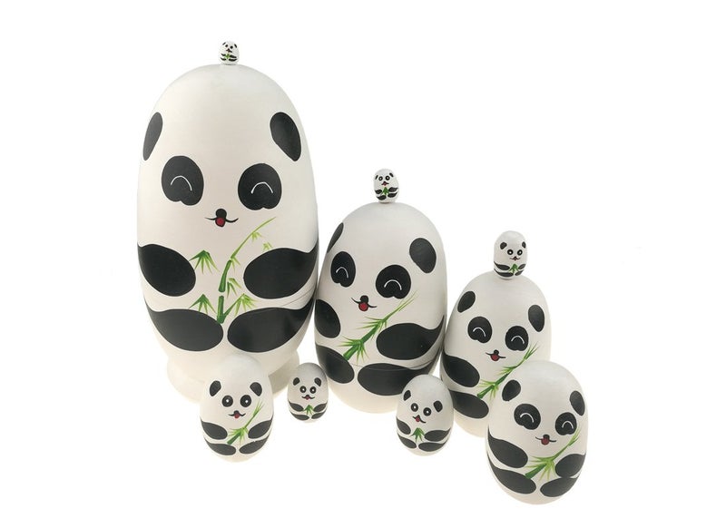 Apol Cute Panda with Bamboo Egg Shape Handmade Wooden Russian Nesting Dolls Matryoshka Doll Set 10 Pieces in a Box with Bow for Home Decoration Kids Toy Christmas Birthday Easter Gift - Image 5